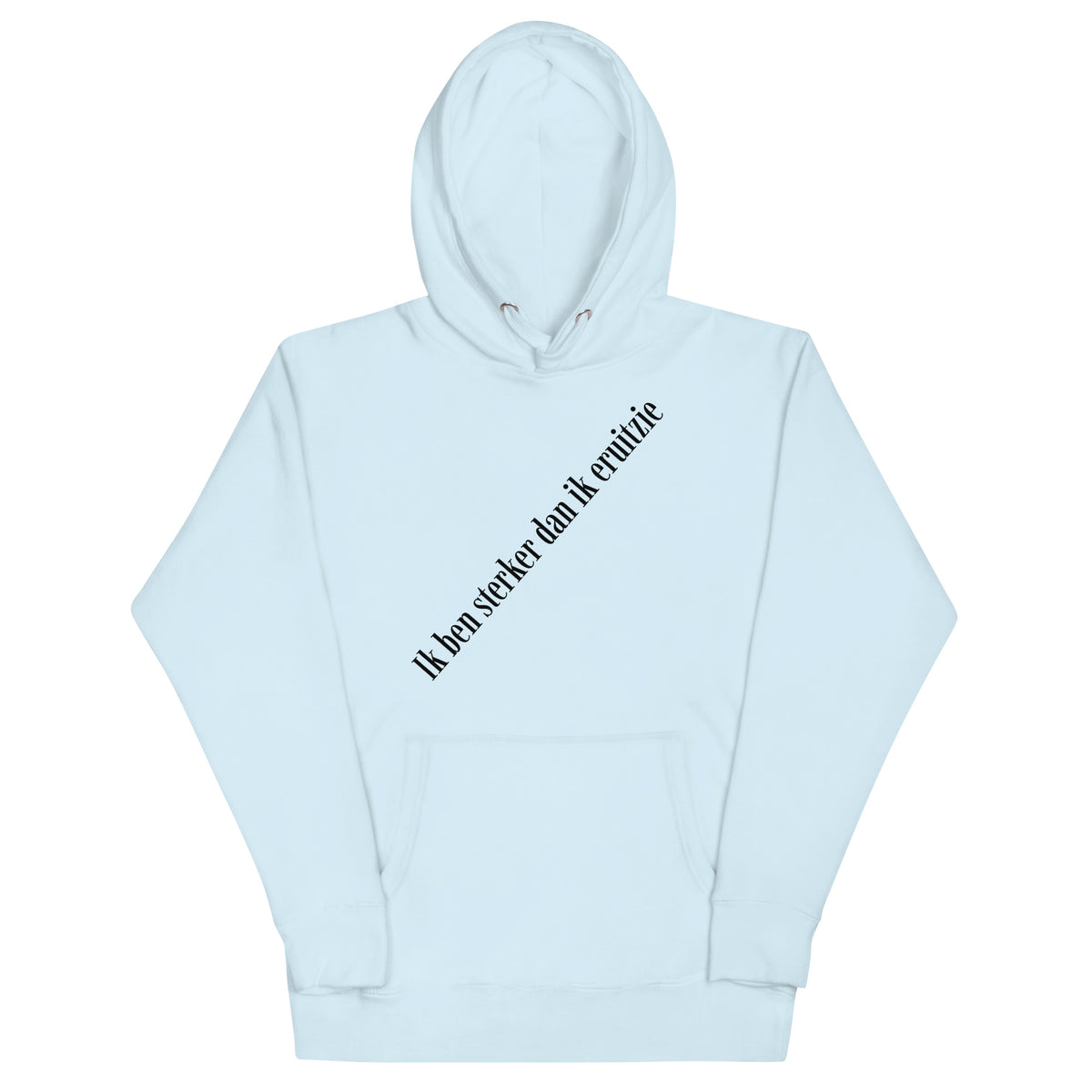 sterker dan ik eruitzie hoodie product mockup front view showcasing streetwear design