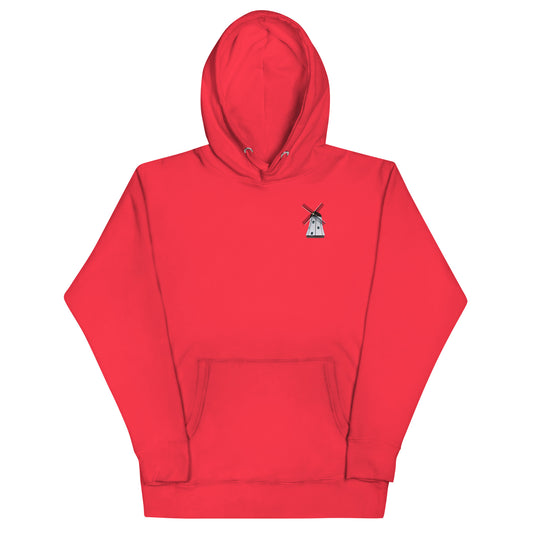 Windmill Hoodie in vibrant blue color with front pouch pocket and hooded design.
