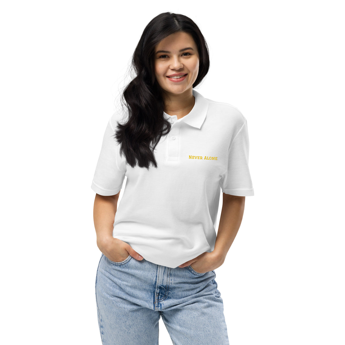 Never Alone Polo Shirt stylish polo mockup