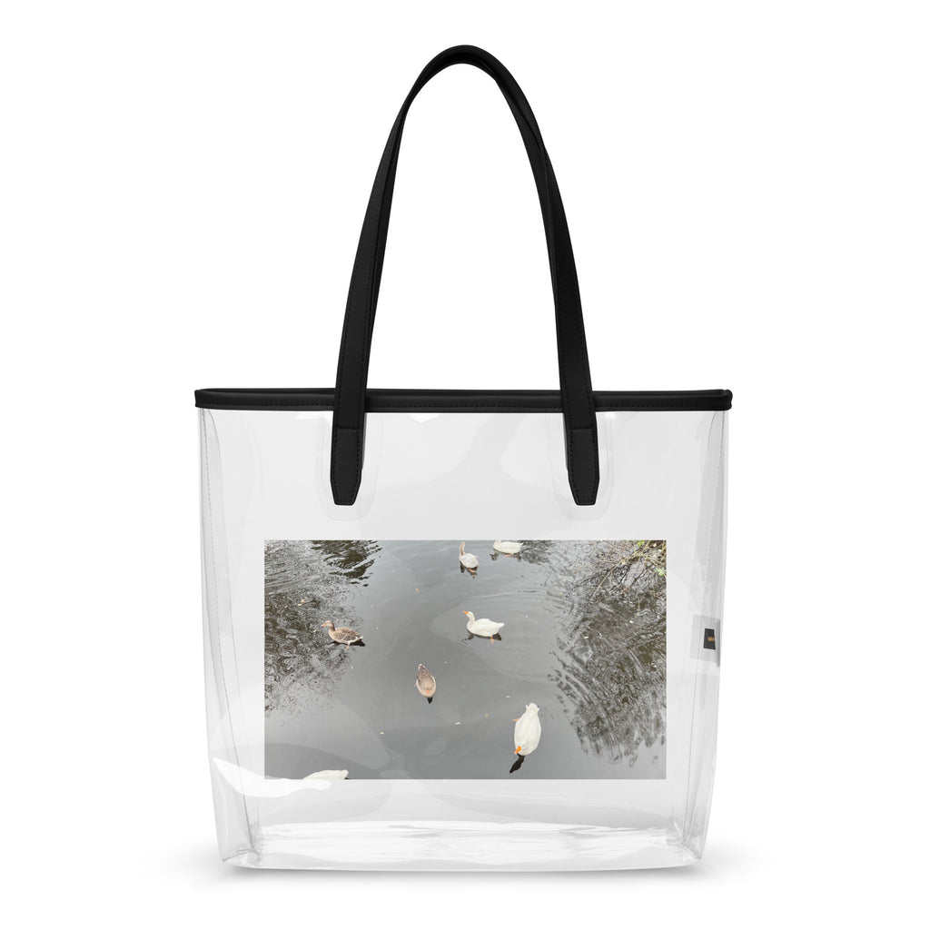 Doorzichtige draagtas Eindhoven | Clear stylish tote bag with scenic photo of ducks on water.