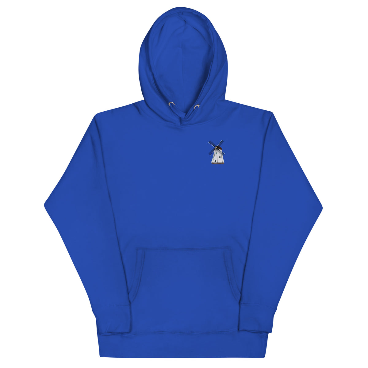 Windmill Hoodie in vibrant blue color with front pouch pocket and hooded design.