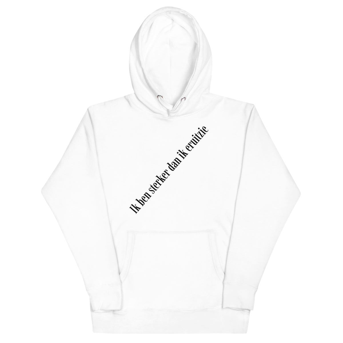 sterker dan ik eruitzie hoodie product mockup front view showcasing streetwear design