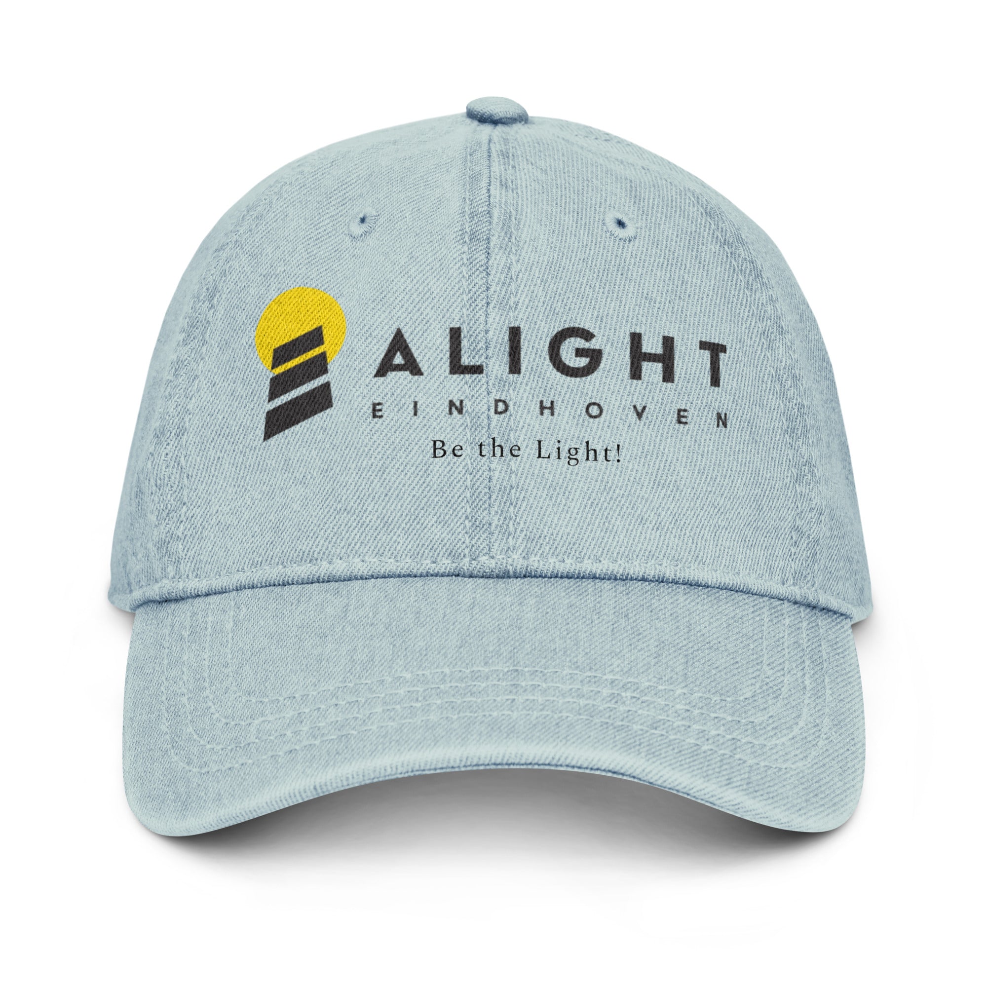 Alight Denim Hat in blue with logo, pigment-dyed, adjustable strap, made of 100% cotton, perfect for everyday wear.