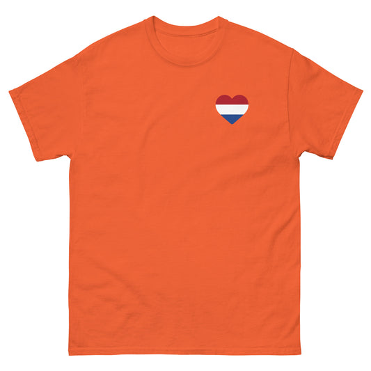 Koningsdag oranje Tshirt klassiek heren dames festival shirt met hart ontwerp.