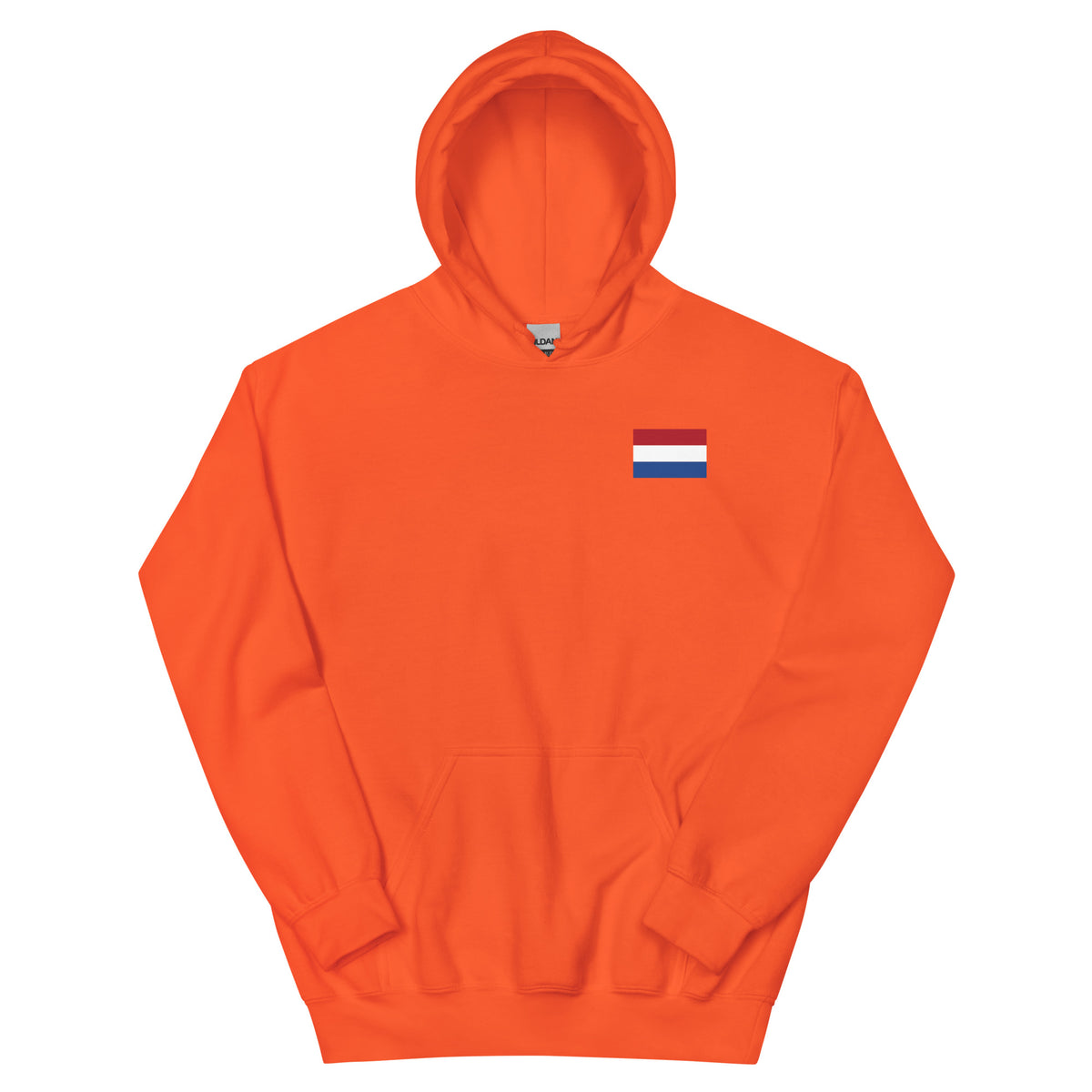 Back view of unisex orange hoodie for Koningsdag hoodie Nederland, perfect for festive celebrations.