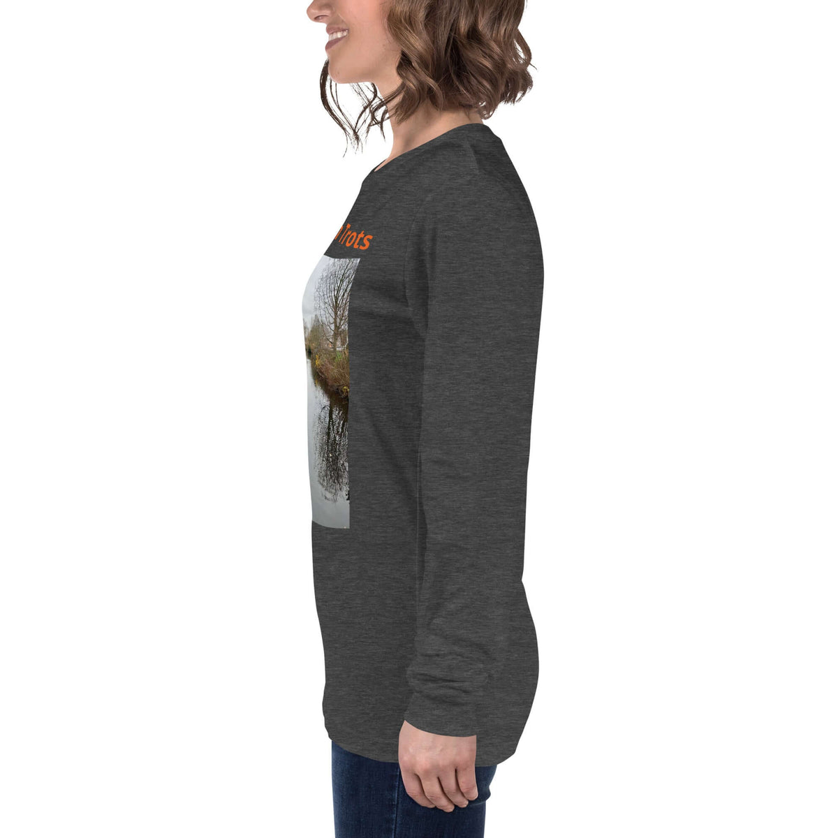 Eindhoven Trots long sleeve t-shirt displayed on a model showcasing its side view and design.