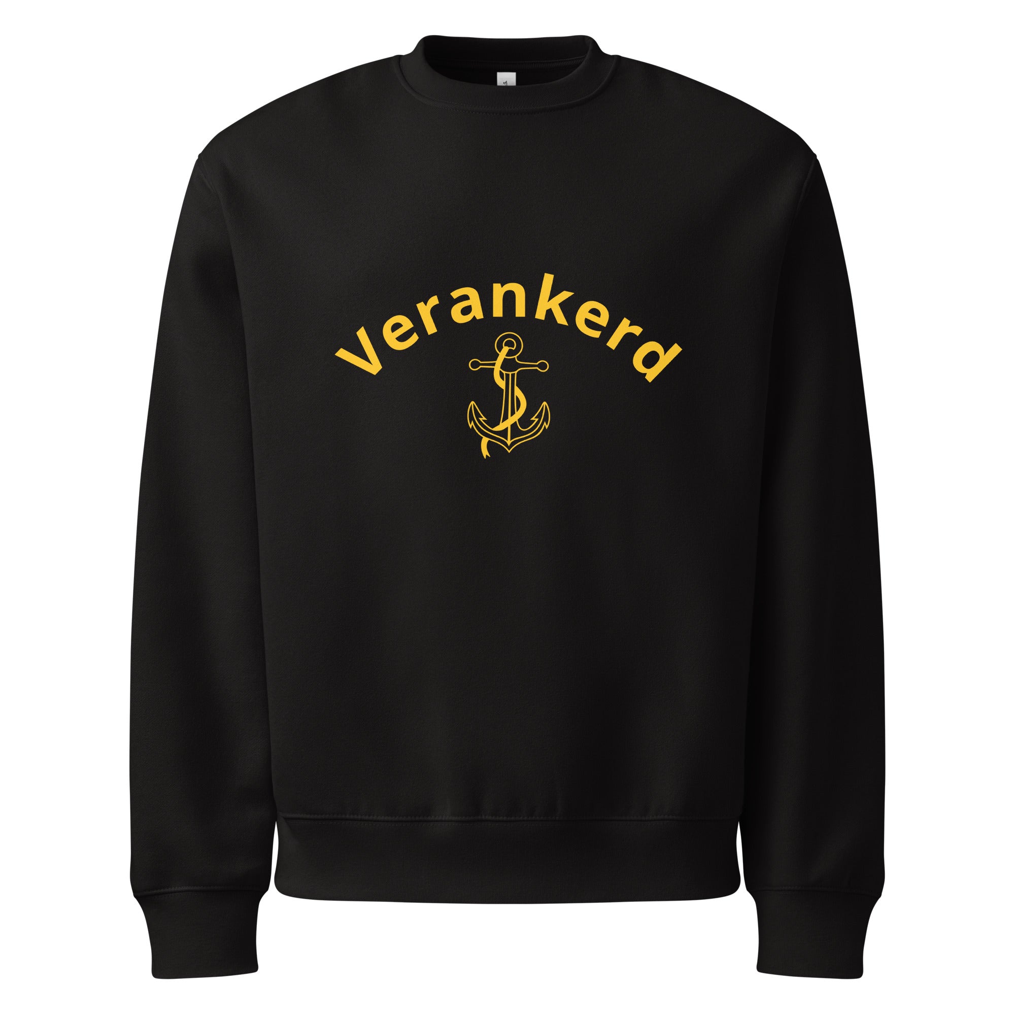 Verankerd Sweatshirt product mockup back view with simple streetwear design