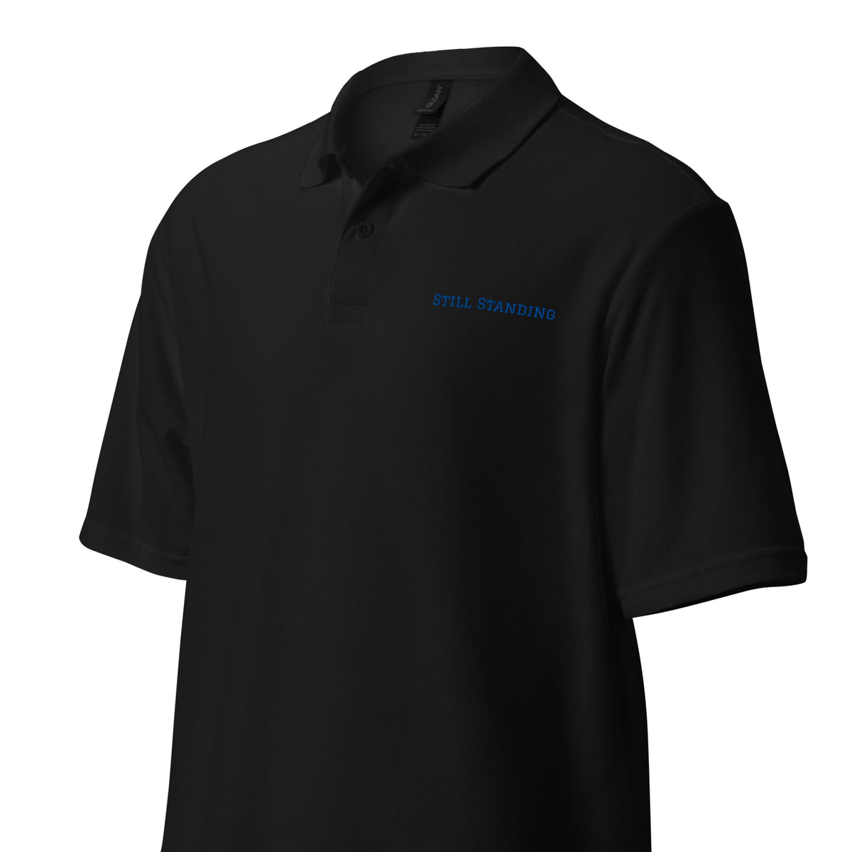 Still Standing Polo shirt product mockup showcasing premium casual design