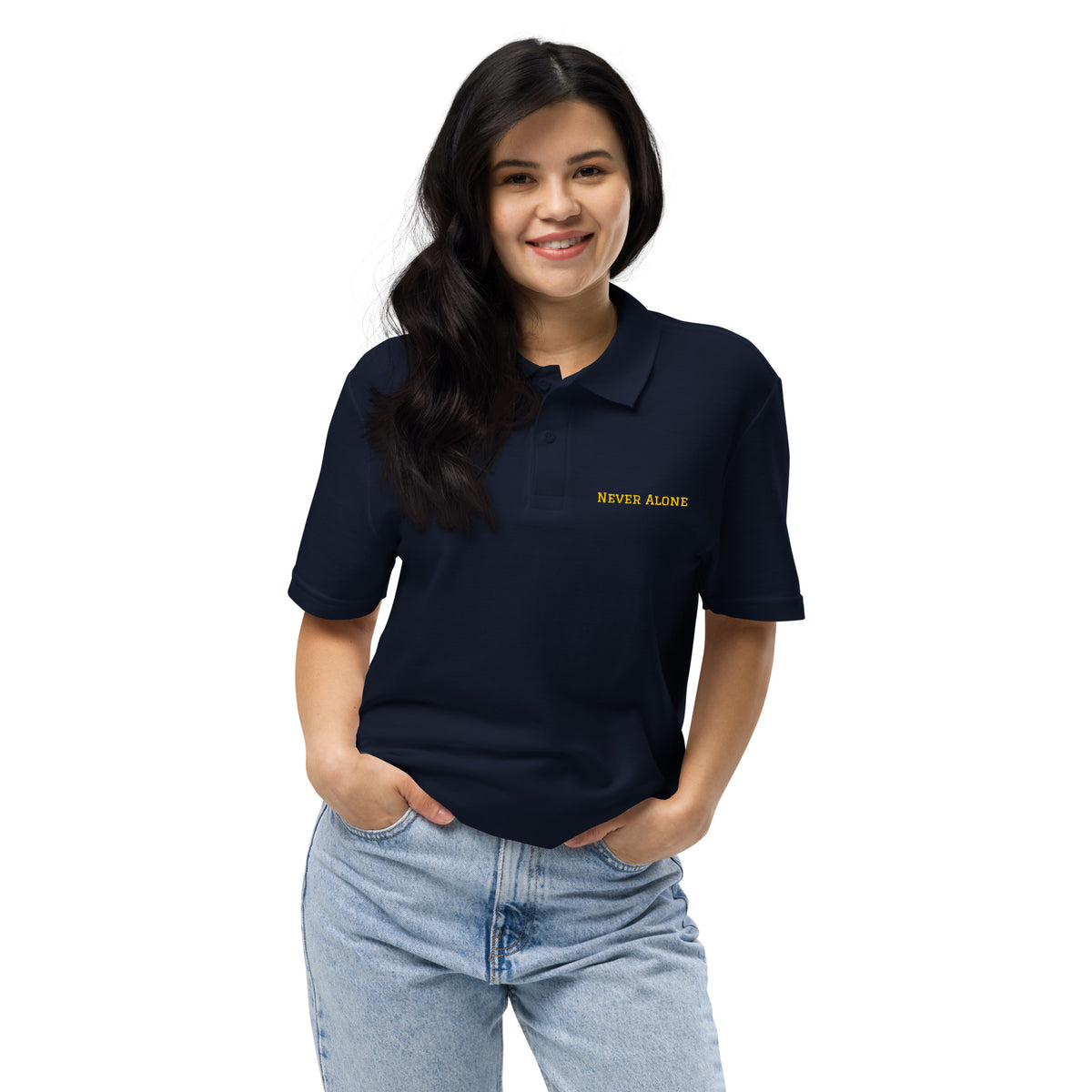 Never Alone Polo Shirt short sleeve mockup