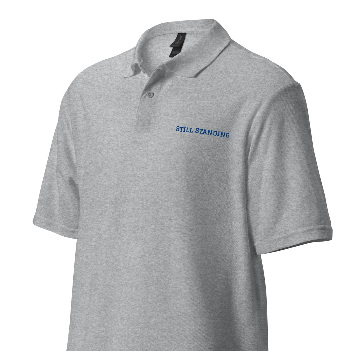 Still Standing Polo shirt mockup highlighting classic collar and modern fit