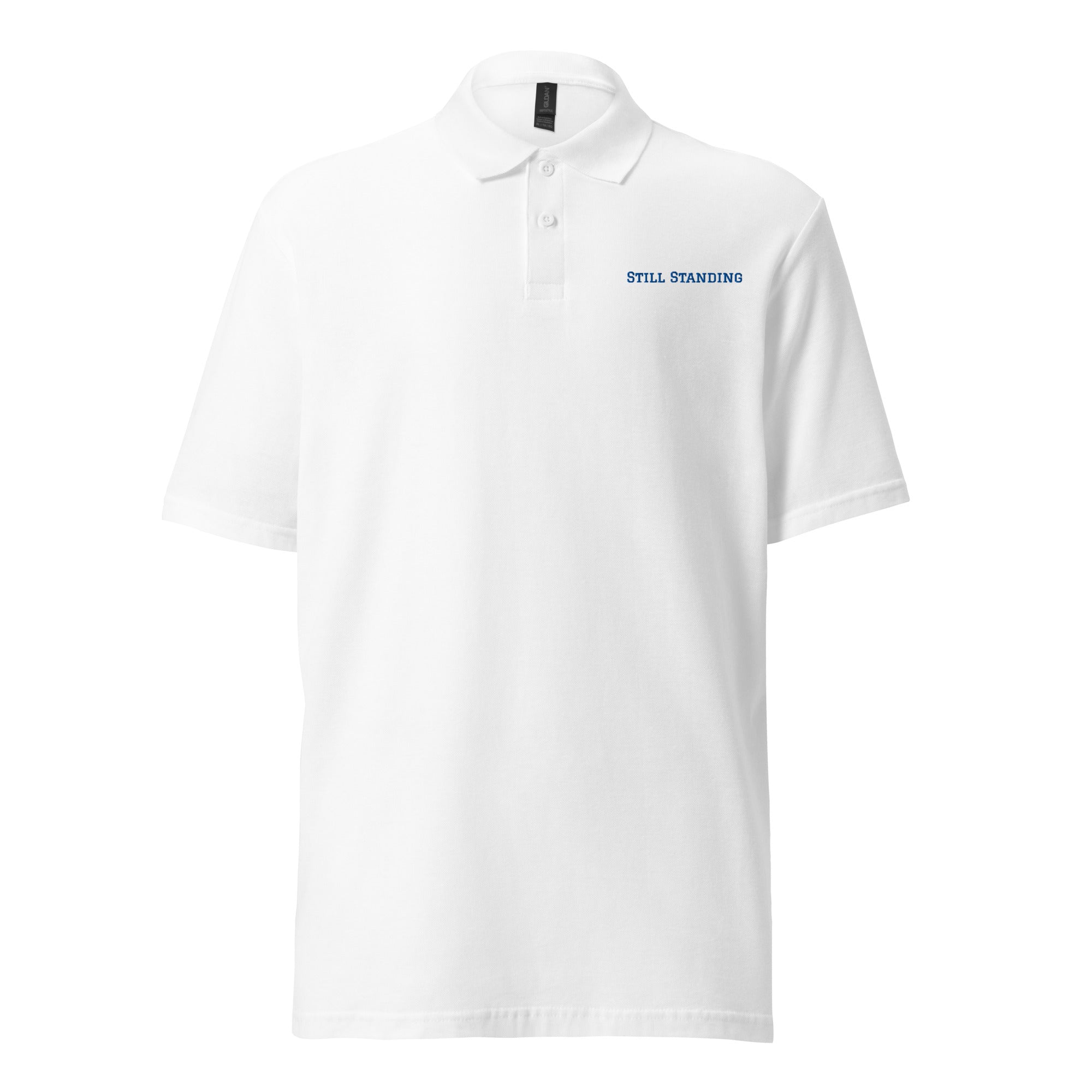 Still Standing Polo shirt front view mockup with clean minimal style
