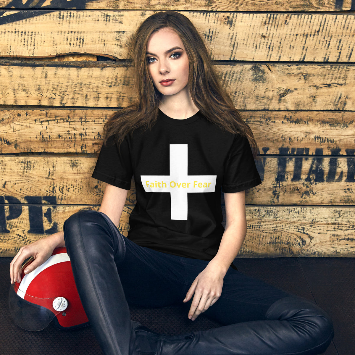 Faith Over Fear T-shirt front design in cotton fabric